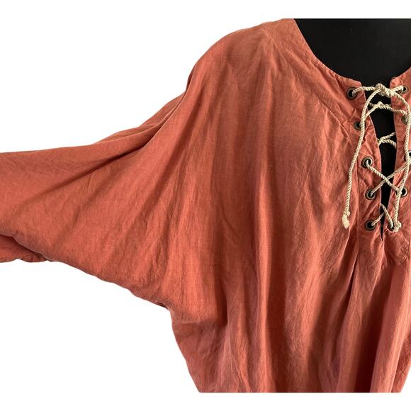 MES DEMOISELLES Linen Tunic Dress with V-Neck Tie - OS - Picture 3 of 10